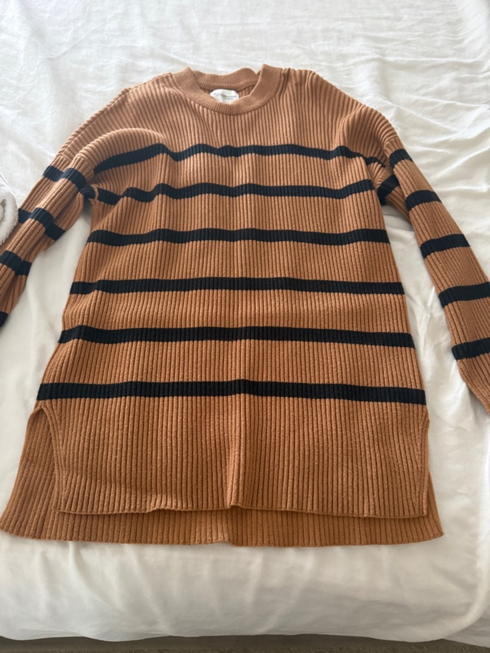 Abercrombie & Fitch Camel Crewneck with Black Stripes
